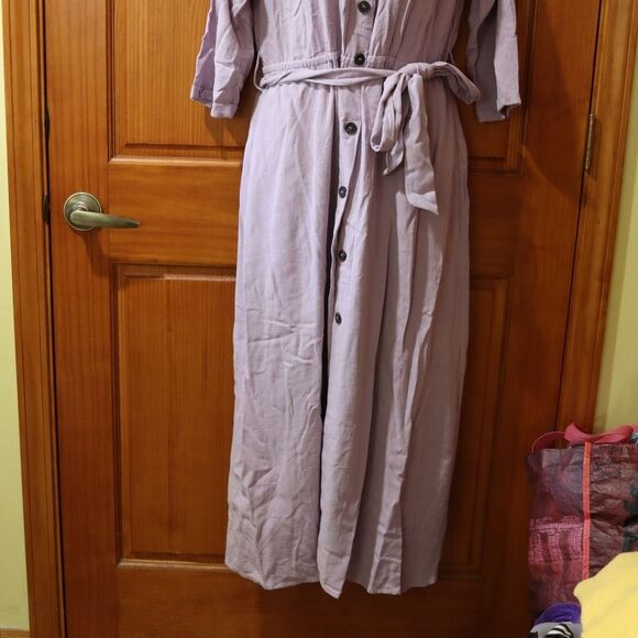 Mello Day Lavender Button Front Long Sleeve Belted Maxi Dress NWT Large - Picture 3 of 16